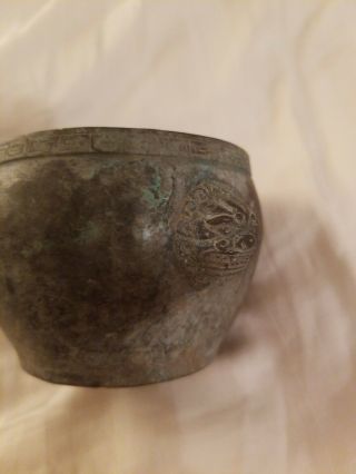 CHINESE BRONZE 2 LION HEAD BOWL WITH MING MARK 2
