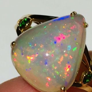 Estate Vintage 5.  93 Ct 14k Gold Natural Opal Diamond Ring Jewelry Size 8.  R943