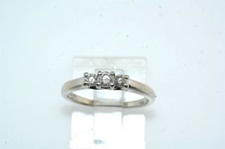 Vintage Three Diamond Ring By Magic Glow 14k White Gold & Platinum Sz 5.  75