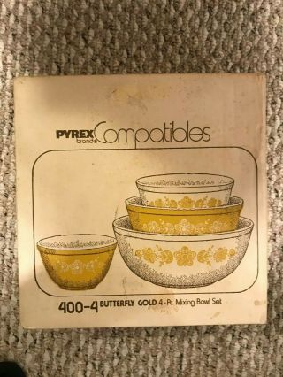 Vintage Pyrex Butterfly Gold 300 - 4 - N 3 - Piece Mixing Bowl Set