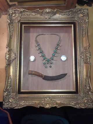 Vintage Native American Squash Blossom Necklace Incased In Gold Victorian Frame