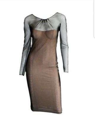Iconic Gucci Tom Ford Vintage Ss01 Nude Mesh Corset Dress It40 Us4 Uk8 S