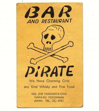 Rare Advertising Card Pirate Bar Restaurant Yokohama Japan Map Skull & Bones Ww2