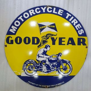 Goodyear Motorcycle Tires 30 Inches Round Vintage Enamel Sign
