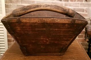 Vintage Wood Chinese Rice Bucket Grain Measure Basket Wooden W/handle Box