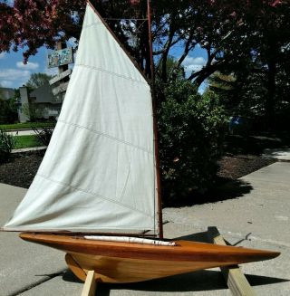 Antique Vintage 36 " Model Wooden Pond Boat Pond Yacht Schooner Ship Sailboat