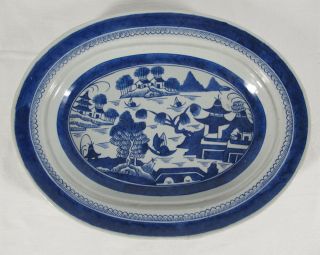 Qing China Trade Export Blue Willow Nanjing Nanking Meat Tray Carvng Platter Yqz