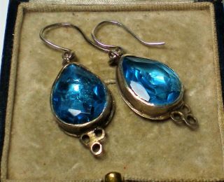 Antique Georgian Victorian Silver Blue Paste Earrings