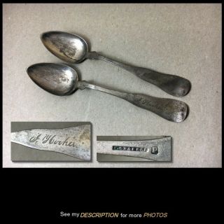 1849 - 60 Antique Coin Silver Spoons By F Chaffee J Hooker Monogram Sterling
