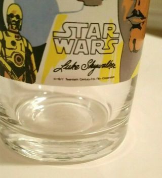 1977 Vintage Star Wars Glass Luke Skywalker,  PIZZA HUT Coca Cola,  Cond 3
