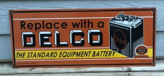 Vintage 1949 Double Sided Delco Battery Porcelain Gas Station Pump Sign