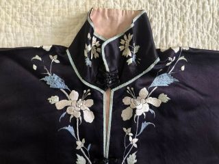 Vintage 1920s 30s Chinese Embroidered Black Silk Robe Floral Sprays Shanghai VTG 4