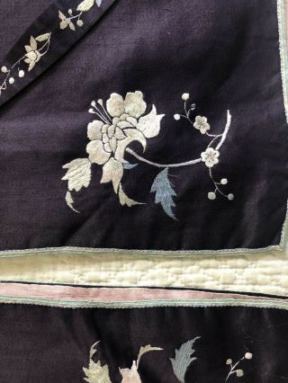 Vintage 1920s 30s Chinese Embroidered Black Silk Robe Floral Sprays Shanghai VTG 6