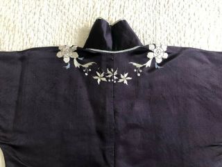 Vintage 1920s 30s Chinese Embroidered Black Silk Robe Floral Sprays Shanghai VTG 7