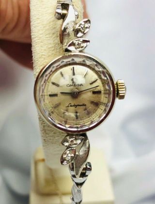 Vintage Ladies Omega Ladymatic 14k White Gold Wristwatch