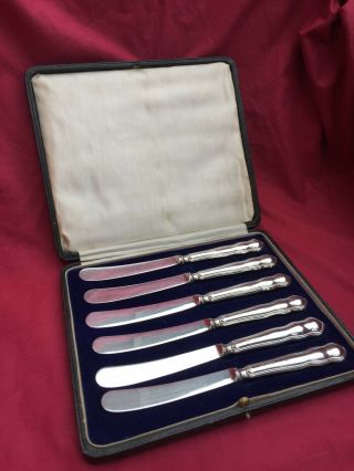 Antique 1921 Set Of 6 Sterling Silver Butter Knives