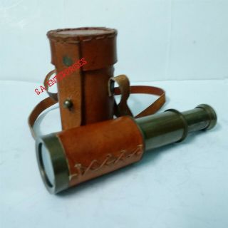 Antique 6 " Brass Telescope Marine Nautical Leather Spy Glass Vintage Telescope