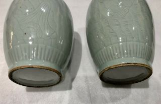 Pair Antique Chinese Celadon Porcelain Vases,  Fabulous Color,  Design and Size 4