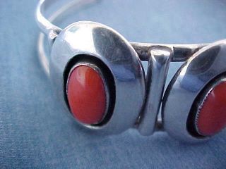 VINTAGE NAVAJO STERLING & CORAL CUFF BRACELET HAND MADE SIGNED MEXICO 1963 5
