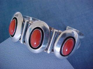VINTAGE NAVAJO STERLING & CORAL CUFF BRACELET HAND MADE SIGNED MEXICO 1963 6