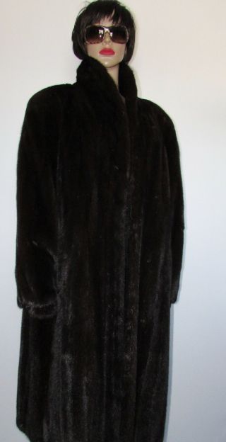 Vtg Long Brown Black Real Mink Fur Coat Sz 3xl Bust 54
