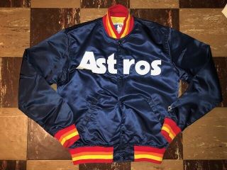 Houston Astros Vtg 80s 1st Edition Starter Sateen Button Jacket Jersey Medium
