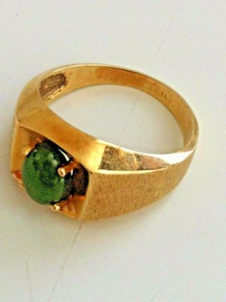 Vintage Solid 14k Gold & Green Apple Jade Ring 6.  02 Grams Size 9 Nr " Look "