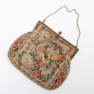 Antique Purse Petit Point Needlepoint Embroidery Italian Winged Lion Italy 7 "
