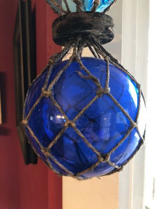 3 Vintage Antique Hand Blown Glass Float Balls Japanese Fishing Roped Nautical 2