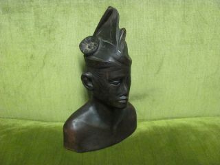 Antique Wood Carved Native Man Bust - Bali