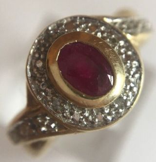 Vintage Yellow Gold Ruby And Diamond Target Pretty Ring Band Thick