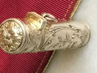 Antique French Art Nouveau Gilt 800 Silver Chatelaine perfume bottle holder 7