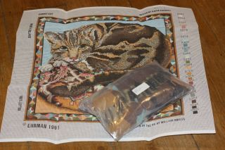 RARE EHRMAN KAFFE FASSETT CARPET CAT TAPESTRY NEEDLEPOINT KIT RETIRED VINTAGE 3