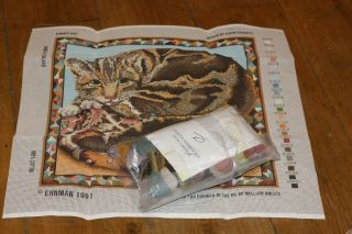 RARE EHRMAN KAFFE FASSETT CARPET CAT TAPESTRY NEEDLEPOINT KIT RETIRED VINTAGE 4