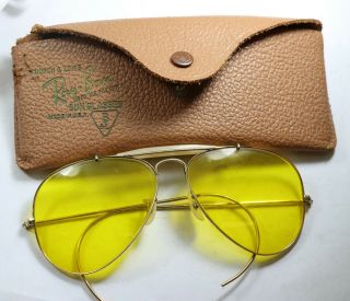Vintage Aviator Bausch And Lomb Ray - Ban Sunglasses Yellow Lenses Case