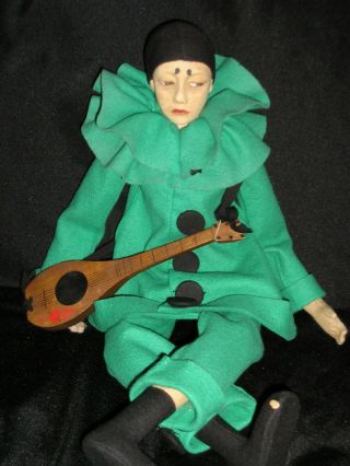 Rare Early Lenci Pierrot In Turquoise Felt Outfit Mandolin & Posie 25 "