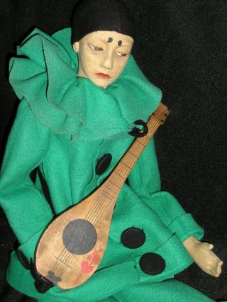 Rare Early Lenci Pierrot in Turquoise Felt Outfit Mandolin & Posie 25 