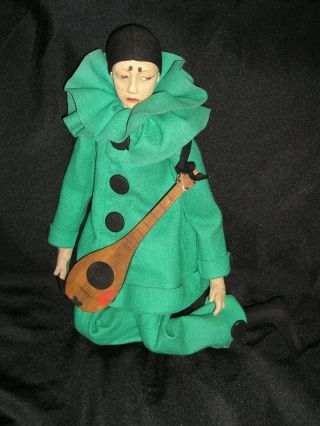 Rare Early Lenci Pierrot in Turquoise Felt Outfit Mandolin & Posie 25 