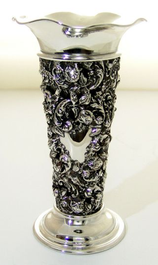 Antique Sterling Silver Glass Lined Vase Floral Mauser