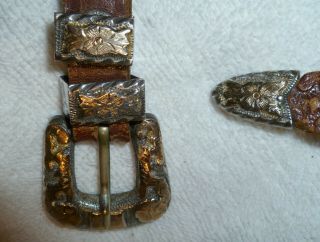 Vintage 1940 ' s Mexico 4 piece Ranger Sterling Silver and Gold Belt & Buckle Set 7