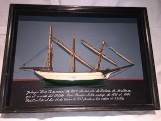 Antique Spanish Maritime Ship Model Diorama Shadowbox early 20th century 2