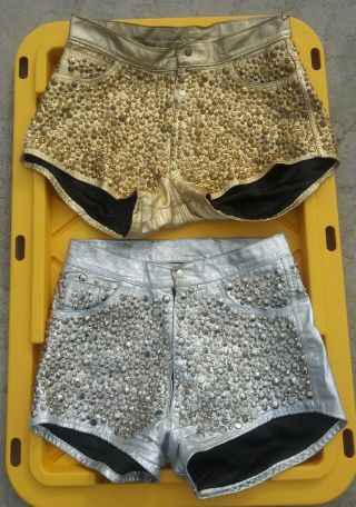 Vintage Michael Morrison Custom Gold & Silver Studded Leather Shorts As - Is Sz 29