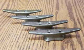 Antique Set Of 4 Matching 5 " Boat Cleats Cast Bronze Brass Boat Vintage Nautical