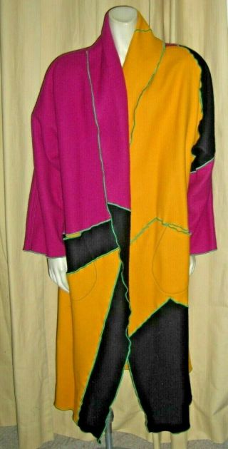 Spectacular Vintage 80s Cindy Owings Cod Wool Color Block Art To Wear Coat M