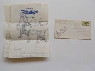 Wwii Letter 1946 Artwork Machine Camp Pinedale California Vtg Art Ww2