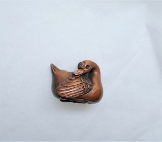 Antique Vintage Signed Japanese Wooden Duck Bird Netsuke Ojime Rare Japan