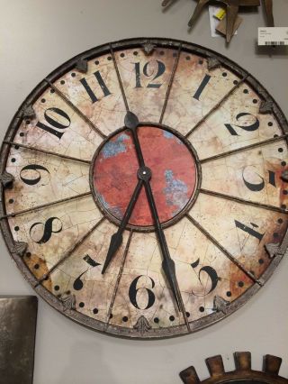 Xxl 29 " Antiqued Ivory Red Round Large Numbers Wall Clock Vintage Rustic Decor