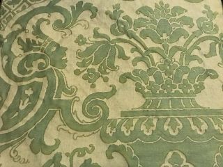 Fortuny Carnavalet Green & Beige Vintage Cotton Fabric.  2 Yards X 60”
