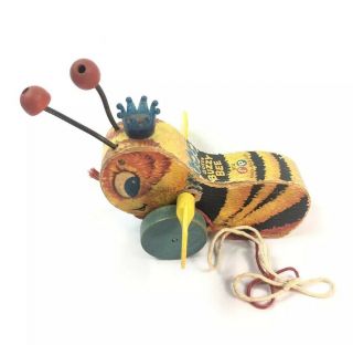 Queen Buzzy Bee 314 Blue Crown Fisher Price 1956 Wood Pull String Toy