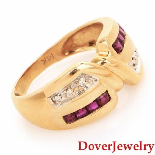 Estate Diamond Ruby 14k Yellow Gold Crossover Geometric Ring Nr